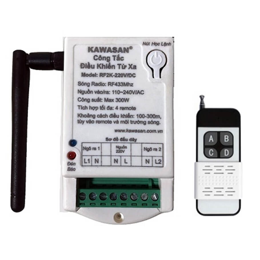 Công tắc điều khiển từ xa 2 kênh KAWA RF2K-220V-RM4B